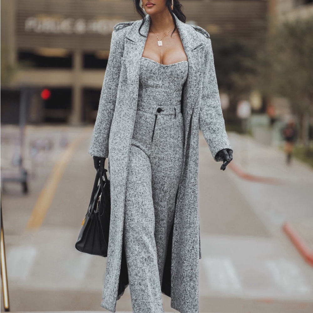 Jluxlabel Lt. Grey Savannah Belted Tweed Coat